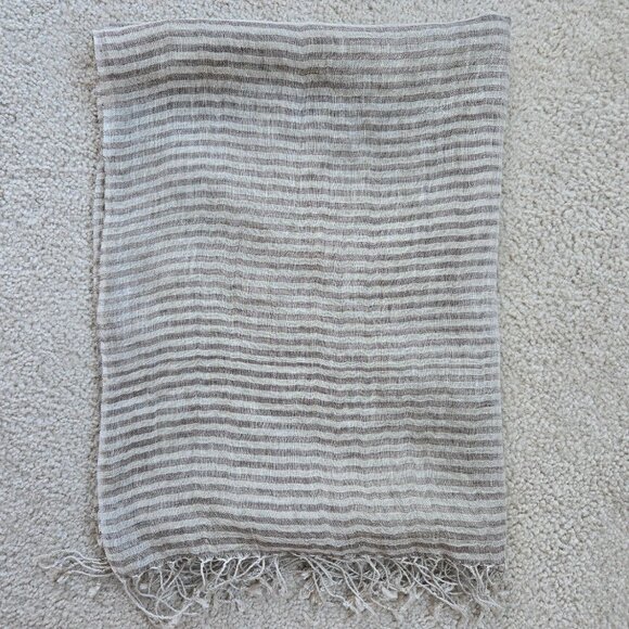 Linen Scarf Tan & Brown Stripe - Picture 6 of 7